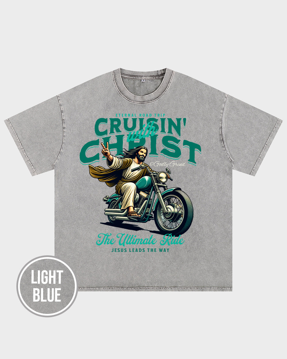 Cruisin' With Christ Jesus - Biker Motorcycle Peace Sign Acid Wash Tshirt - Godlygrind