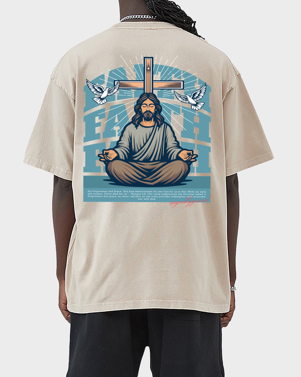 But God demonstrates his own love for us in this-Romans 5-8 NIV Acid Wash Tshirt - Godlygrind