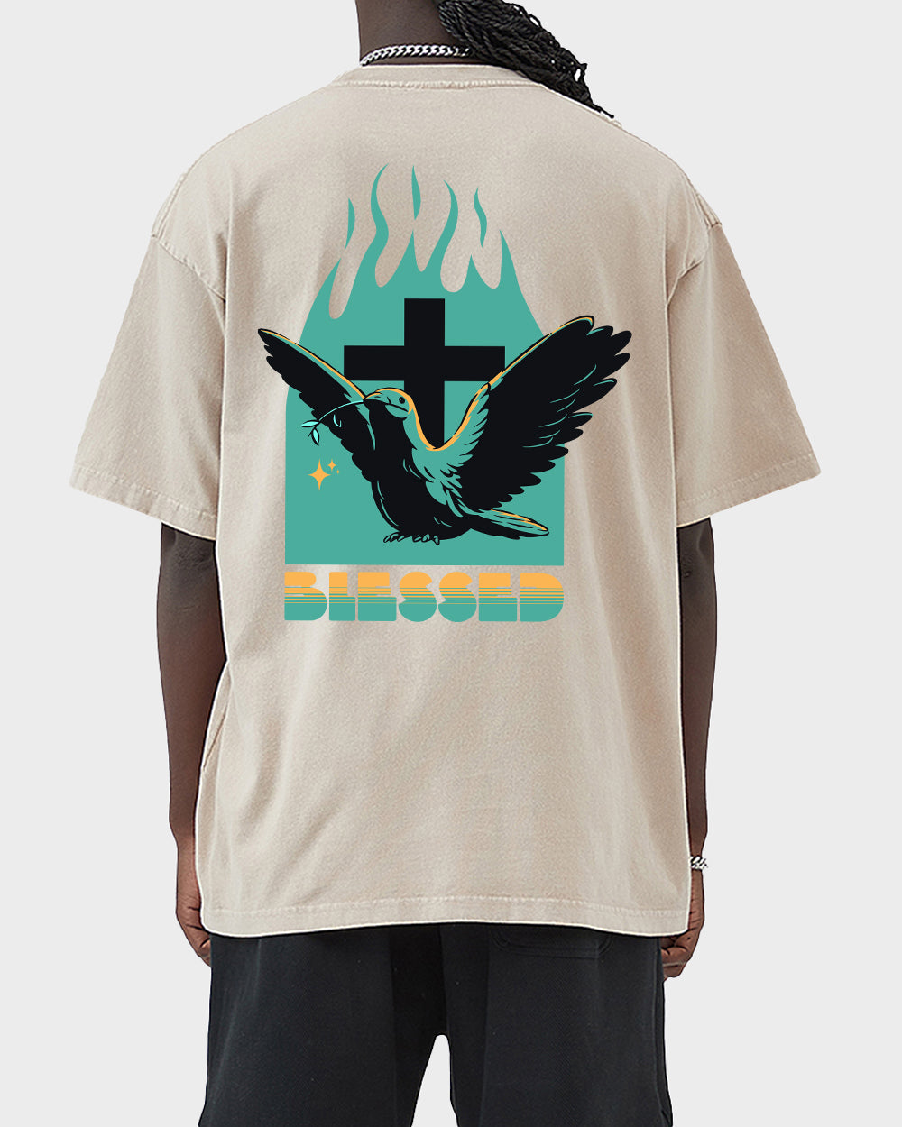 Blessed Dove and Cross Acid Wash Tshirt - Godlygrind