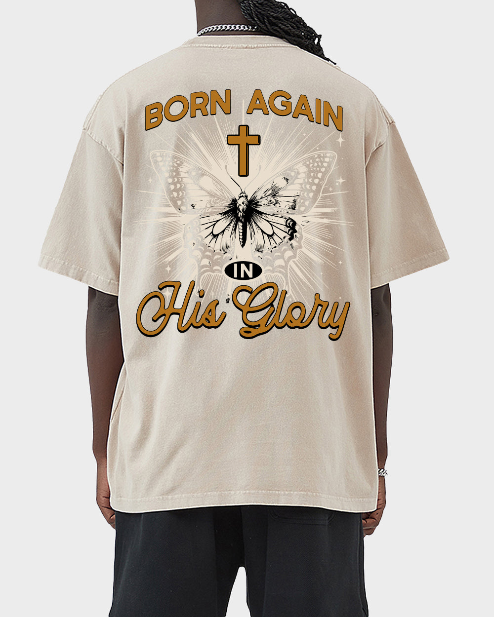 Born Again in his Glory Acid Wash Tshirt - Godlygrind