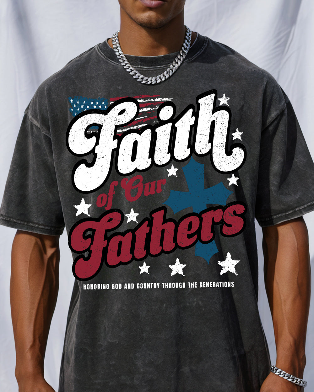 Faith of Our Fathers Acid Wash Tshirt - Godlygrind