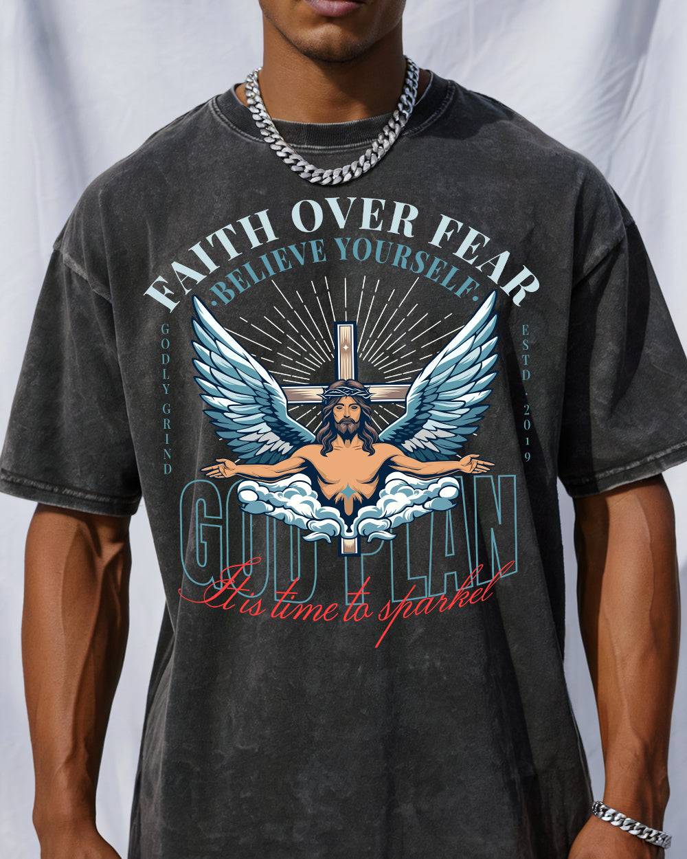 Faith Over Fear,believe in yourself Acid Wash Tshirt - Godlygrind