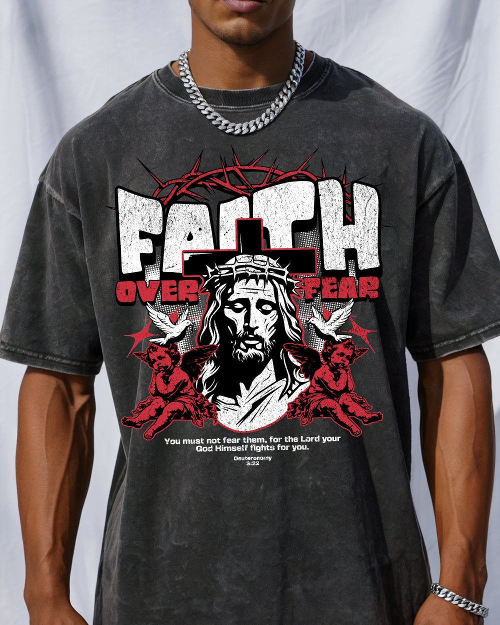 Faith Over Fear-Deuteronomy 322 Acid Wash Tshirt - Godlygrind