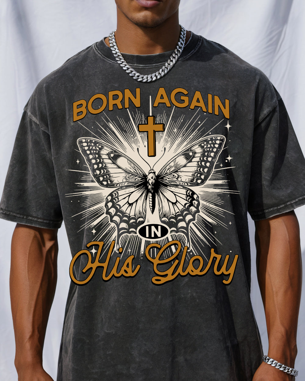 Born Again in his Glory Acid Wash Tshirt - Godlygrind