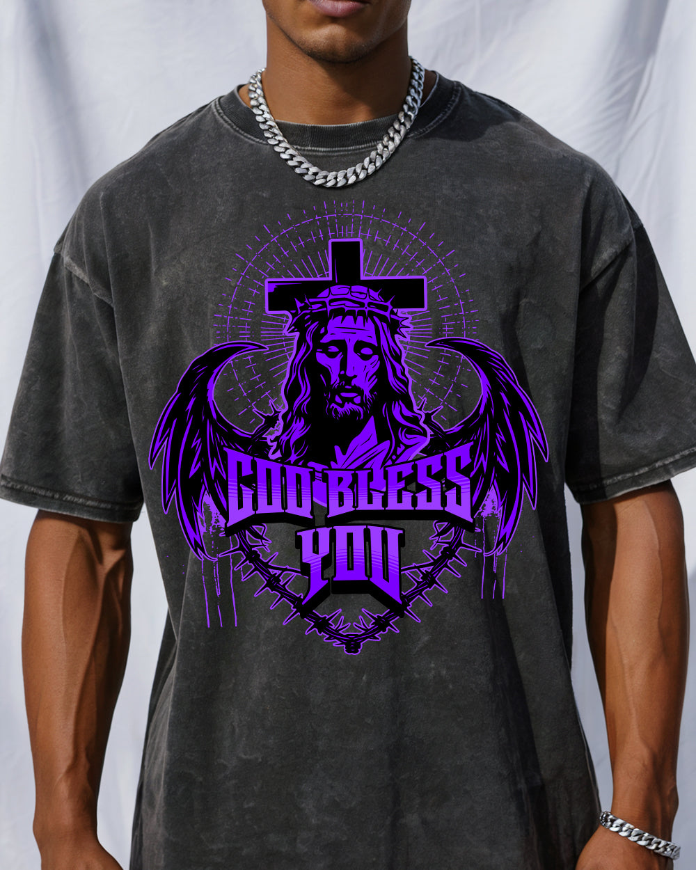 God Bless You Acid Wash Tshirt - Godlygrind