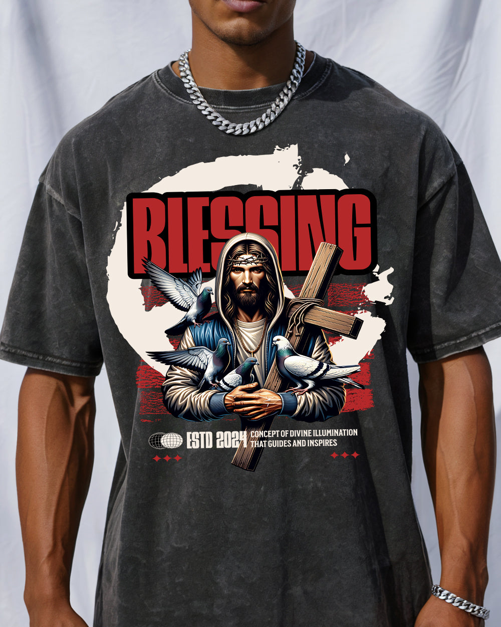 Blessing Concept of Divine illumination Acid Wash Tshirt - Godlygrind