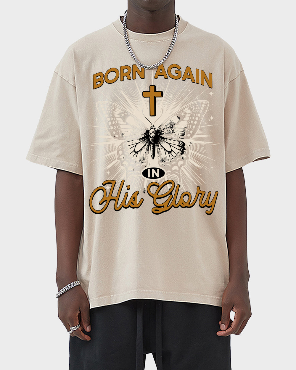 Born Again in his Glory Acid Wash Tshirt - Godlygrind