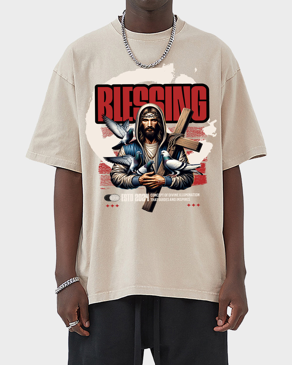 Blessing Concept of Divine illumination Acid Wash Tshirt - Godlygrind