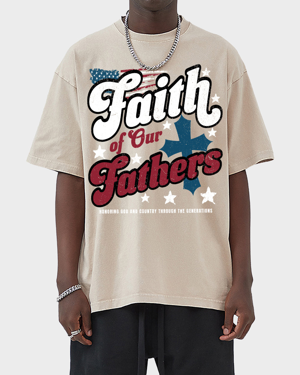 Faith of Our Fathers Acid Wash Tshirt - Godlygrind