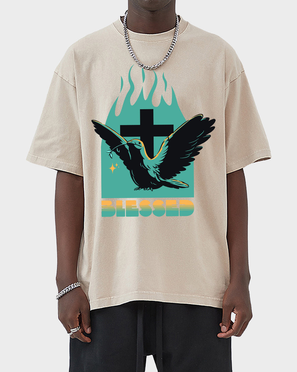 Blessed Dove and Cross Acid Wash Tshirt - Godlygrind
