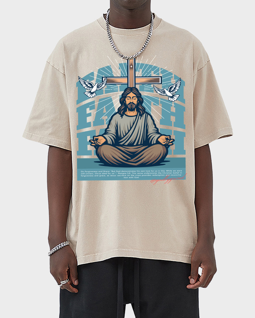 But God demonstrates his own love for us in this-Romans 5-8 NIV Acid Wash Tshirt - Godlygrind