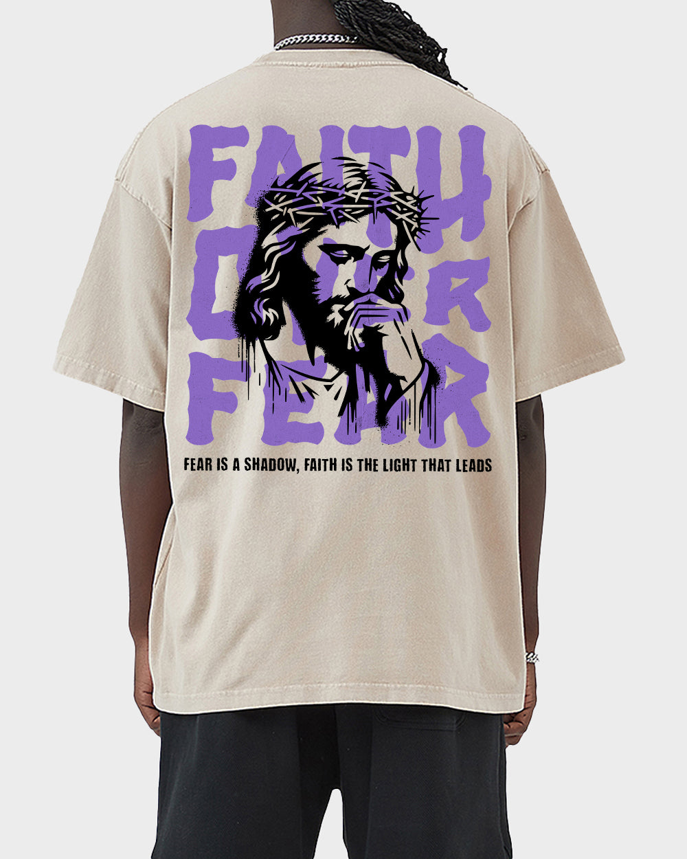 Faith Over Fear, Fear Is A Shadow, Faith Is The Light That Leads Acid Wash Tshirt - Godlygrind