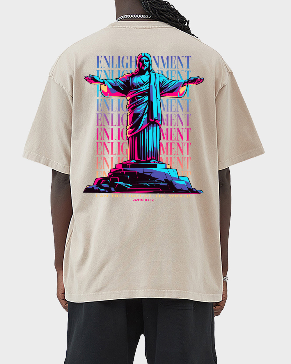 Enlightenment ,I Am the Light of the World John 812 ESV Acid Wash Tshirt - Godlygrind