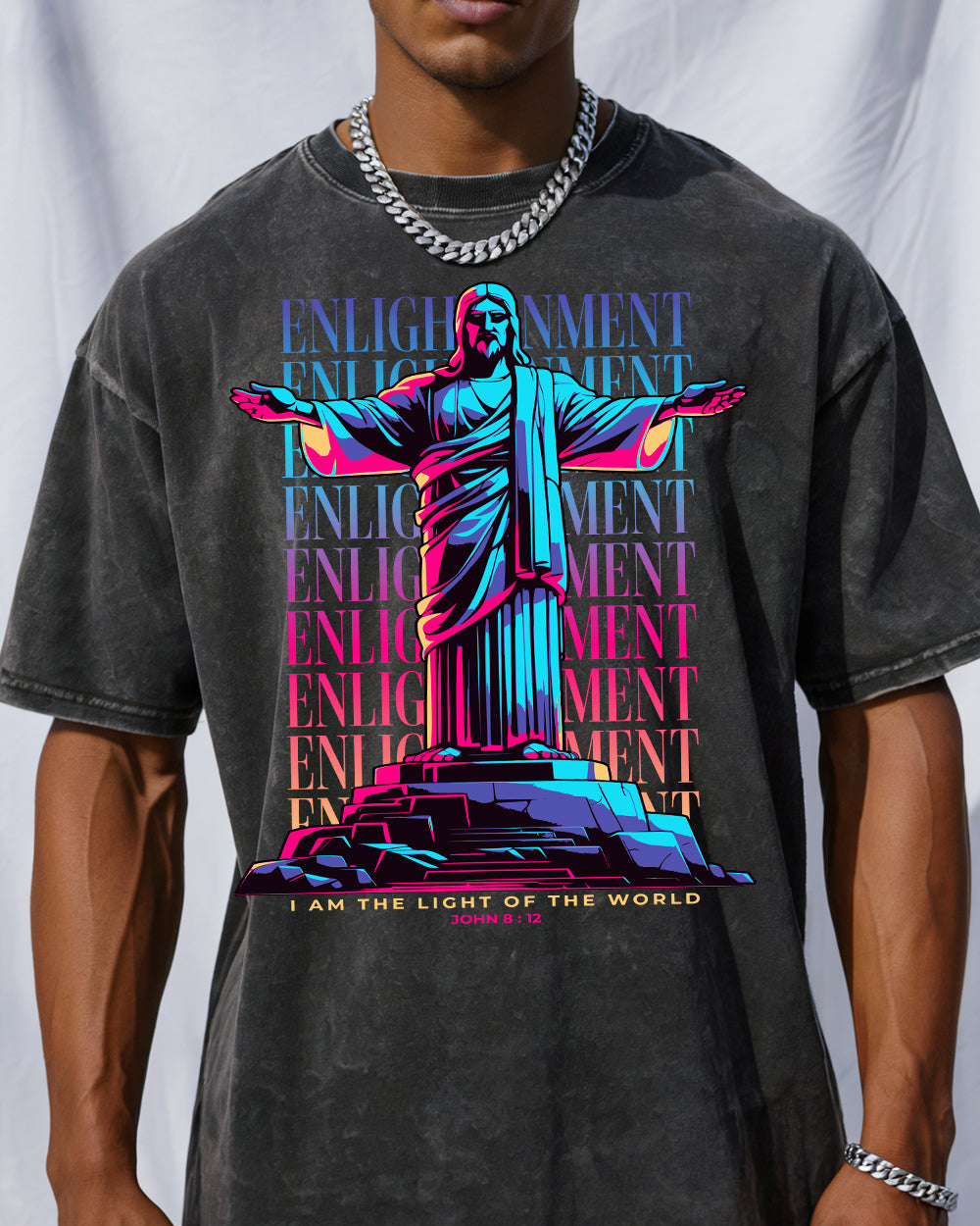Enlightenment ,I Am the Light of the World John 812 ESV Acid Wash Tshirt - Godlygrind