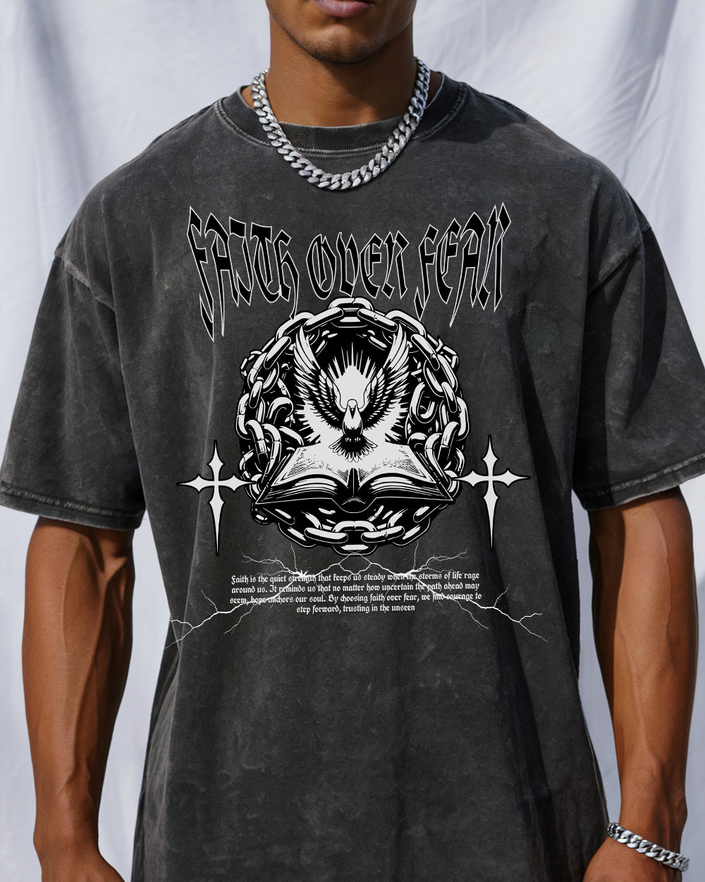 Faith Over Fear 4 Acid Wash Tshirt - Godlygrind