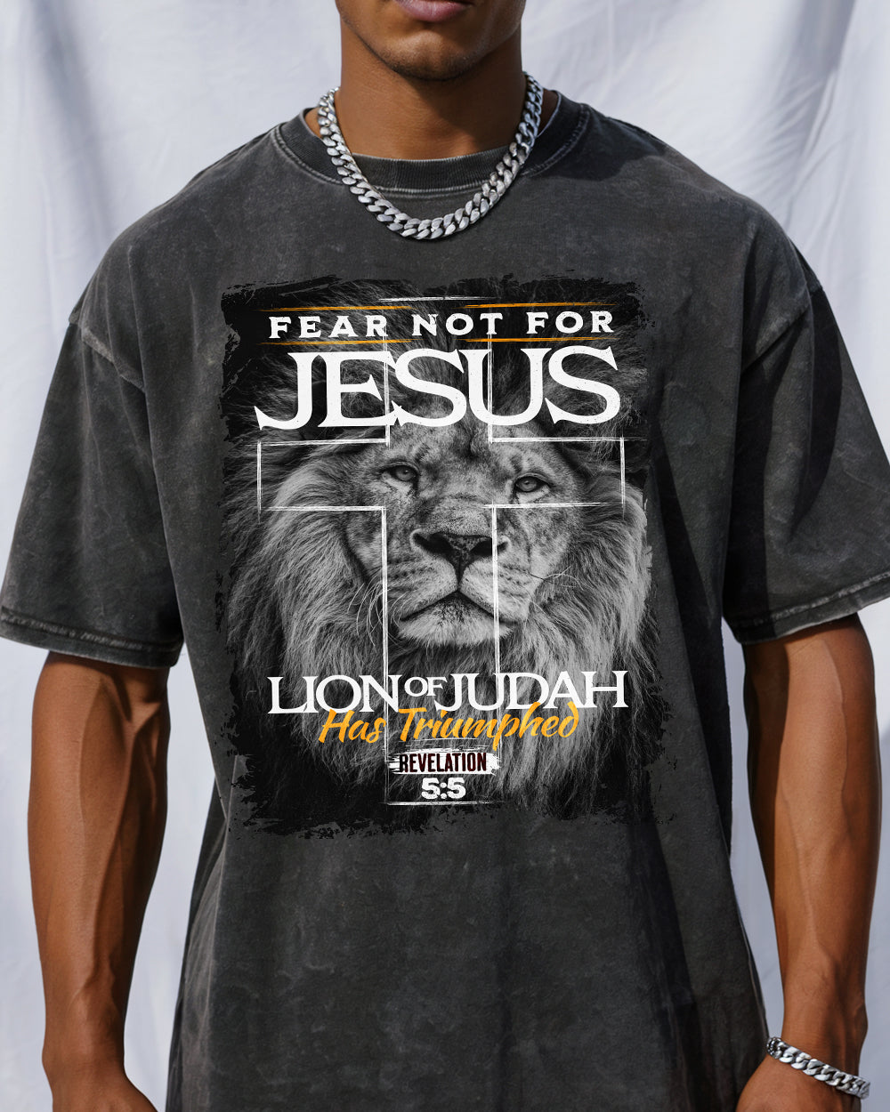Fear not for Jesus - Lion of Judah Acid Wash Tshirt - Godlygrind