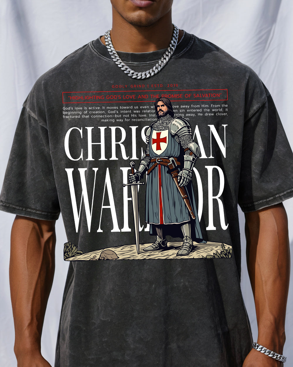 Christian Warrior Acid Wash Tshirt - Godlygrind