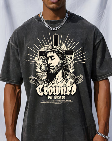 Crowned by Grace Acid Wash Tshirt - Godlygrind