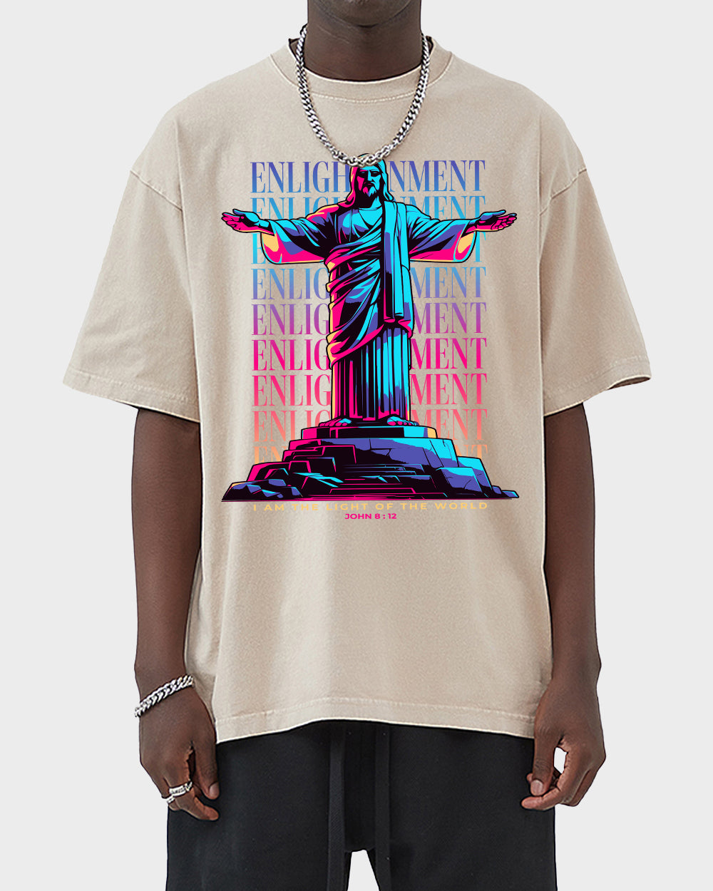 Enlightenment ,I Am the Light of the World John 812 ESV Acid Wash Tshirt - Godlygrind
