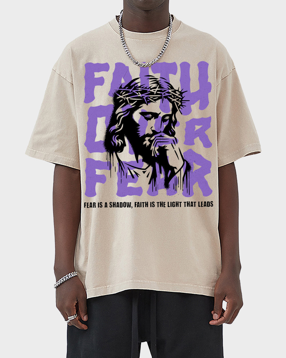 Faith Over Fear, Fear Is A Shadow, Faith Is The Light That Leads Acid Wash Tshirt - Godlygrind
