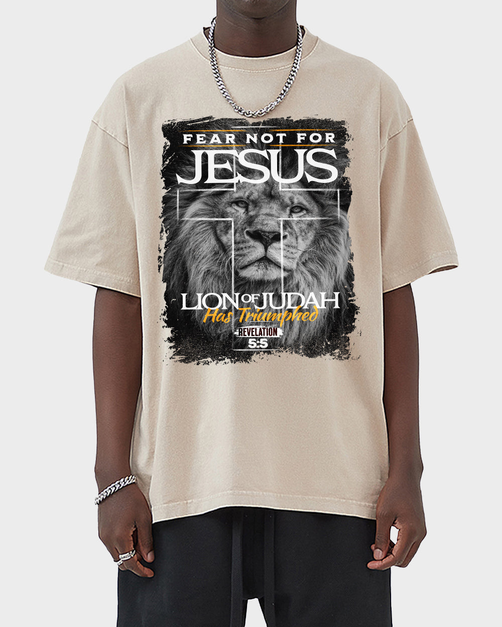 Fear not for Jesus - Lion of Judah Acid Wash Tshirt - Godlygrind