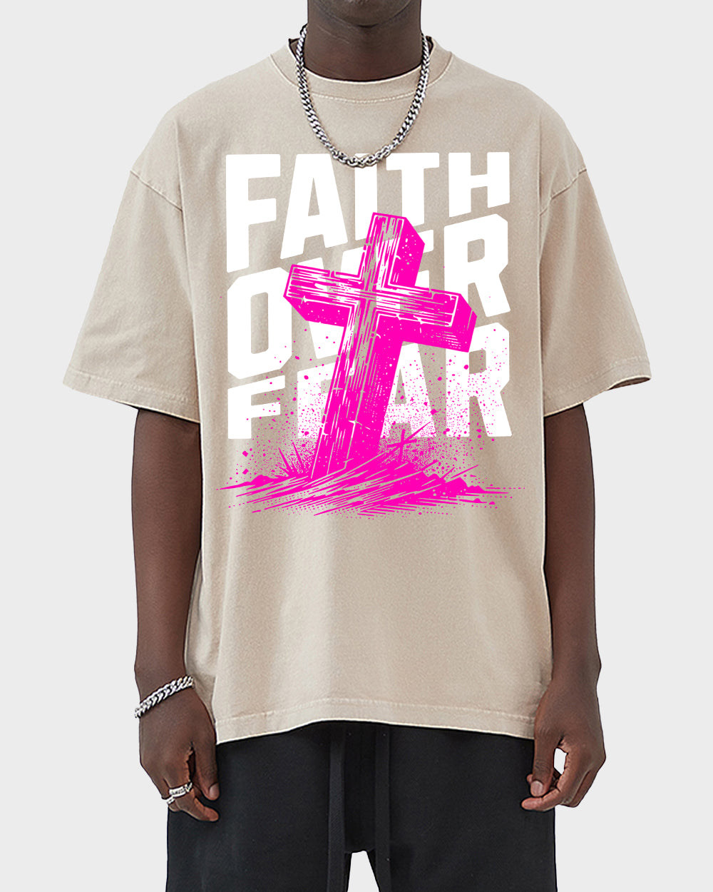 Faith Over Fear Acid Wash Tshirt - Godlygrind