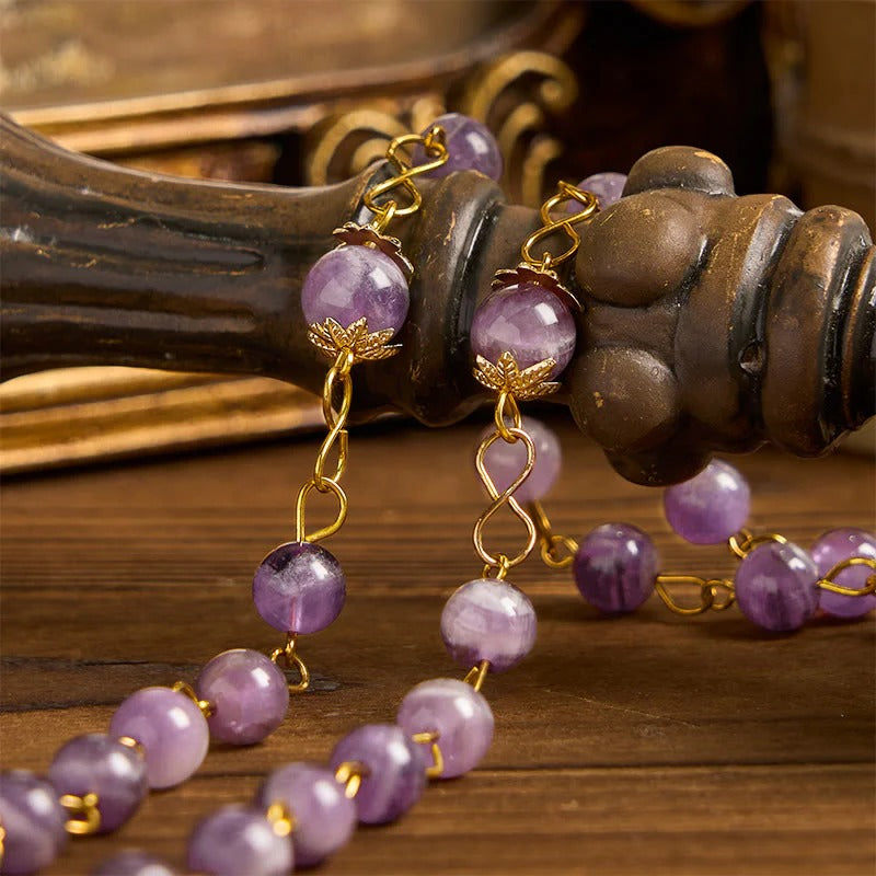 Our Lady of Guadalupe & Crucifix of 8mm Round Purple Crystal Rosary