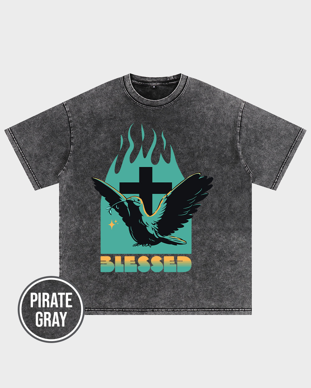 Blessed Dove and Cross Acid Wash Tshirt - Godlygrind