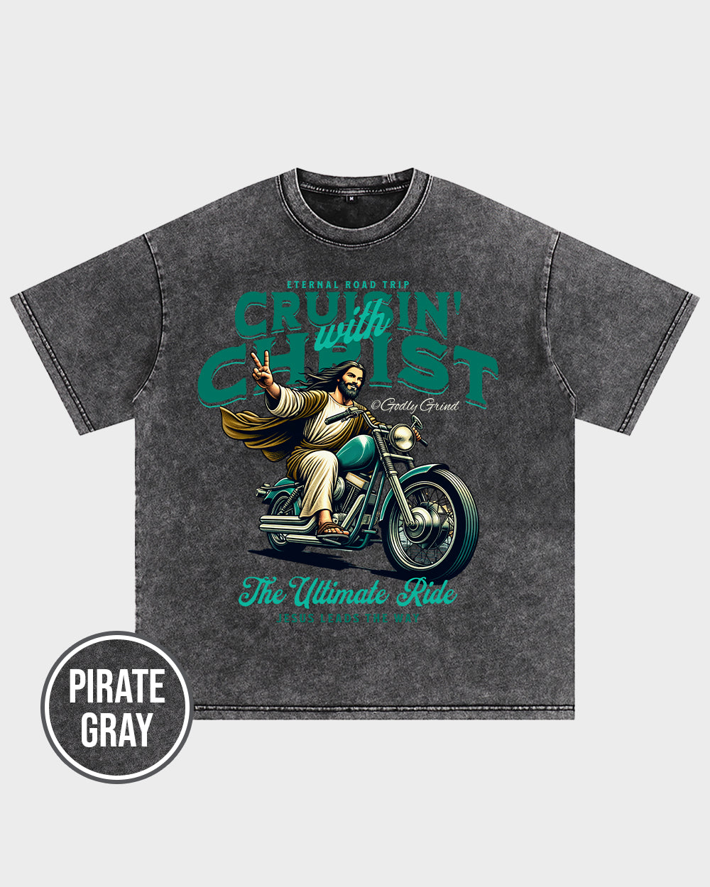 Cruisin' With Christ Jesus - Biker Motorcycle Peace Sign Acid Wash Tshirt - Godlygrind