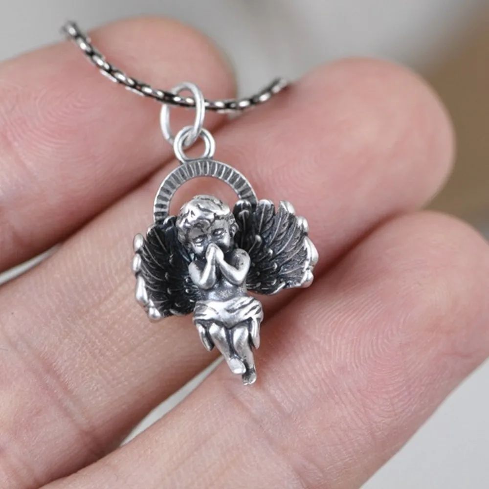 Praying Angel Pendant – Vintage Silver Style Necklace Charm