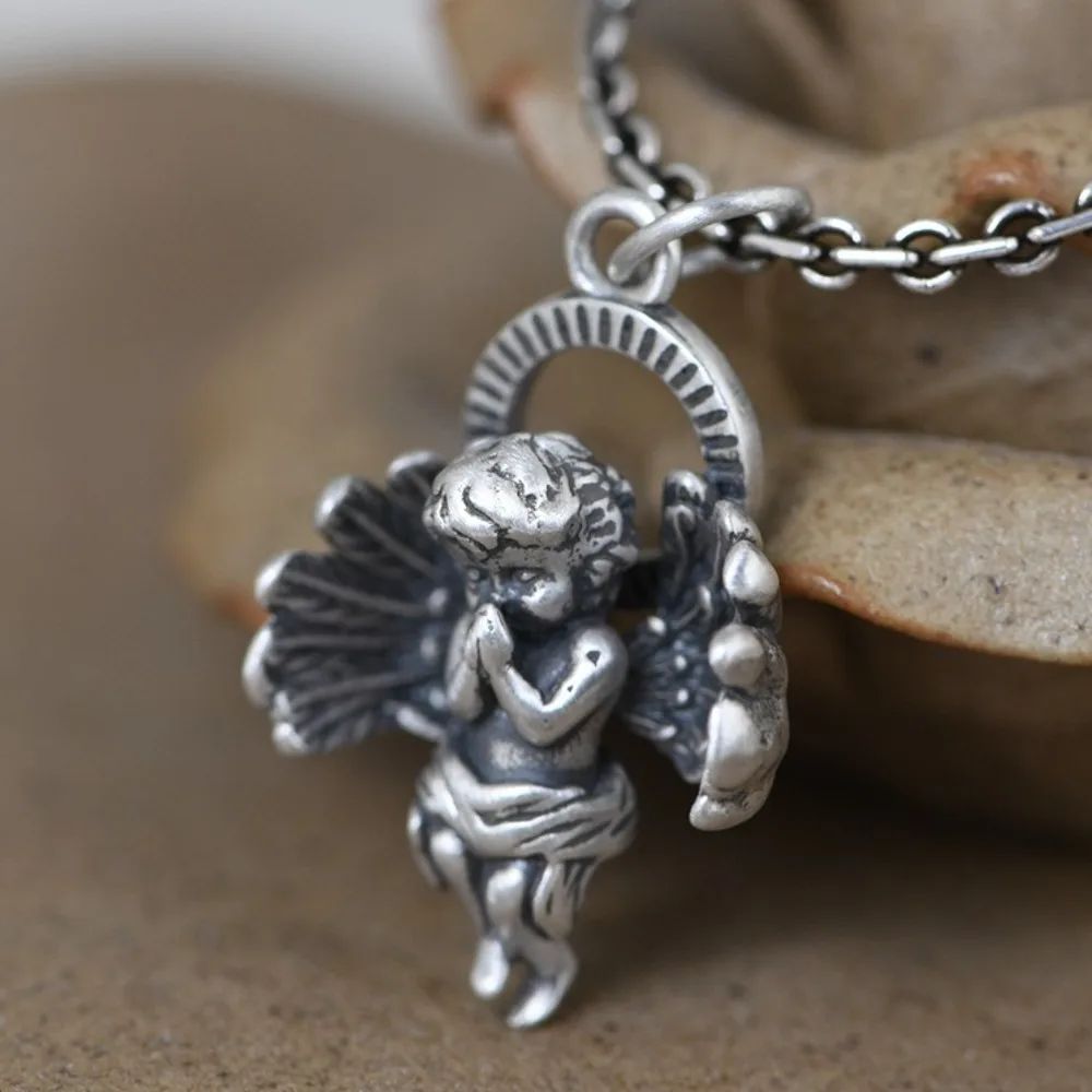 Praying Angel Pendant – Vintage Silver Style Necklace Charm