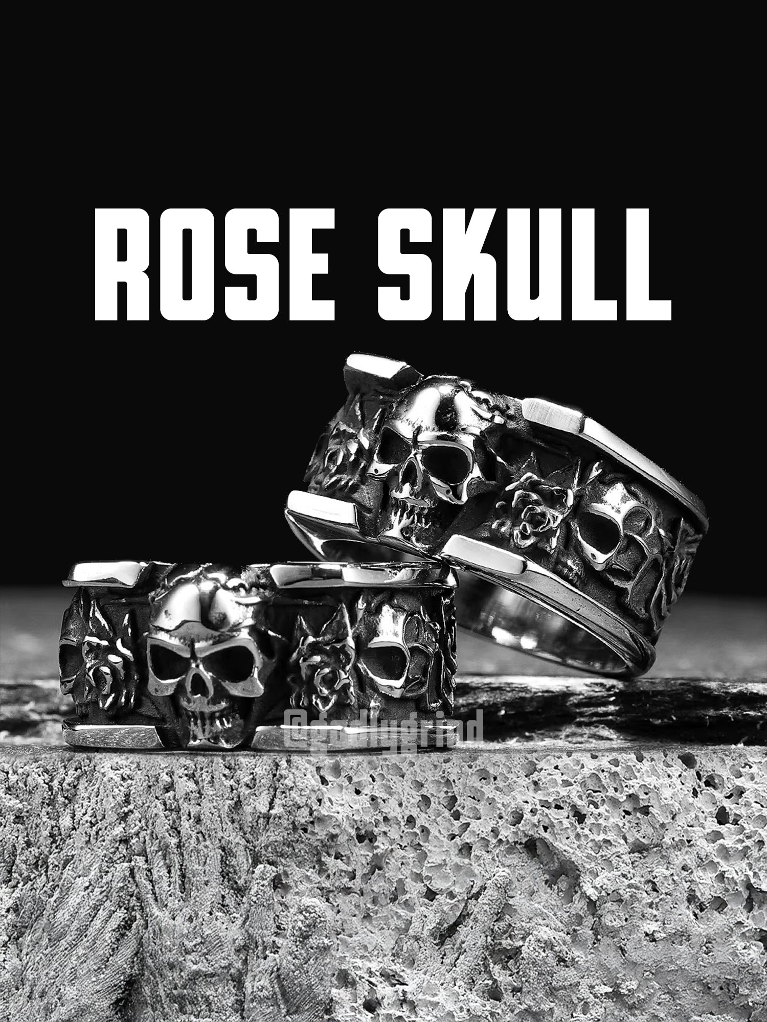 Rose Skull Stainless Steel Rings