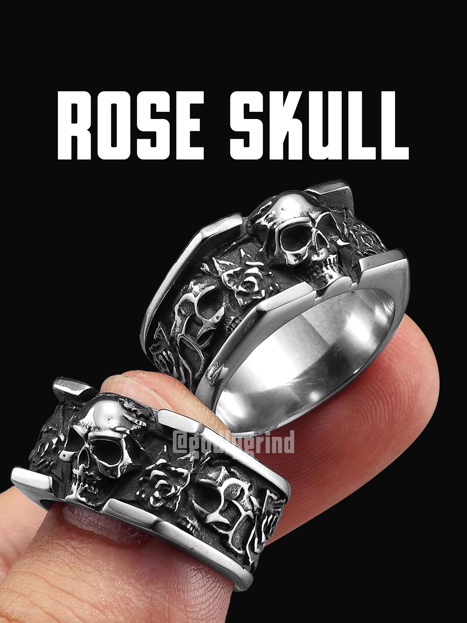 Rose Skull Stainless Steel Rings