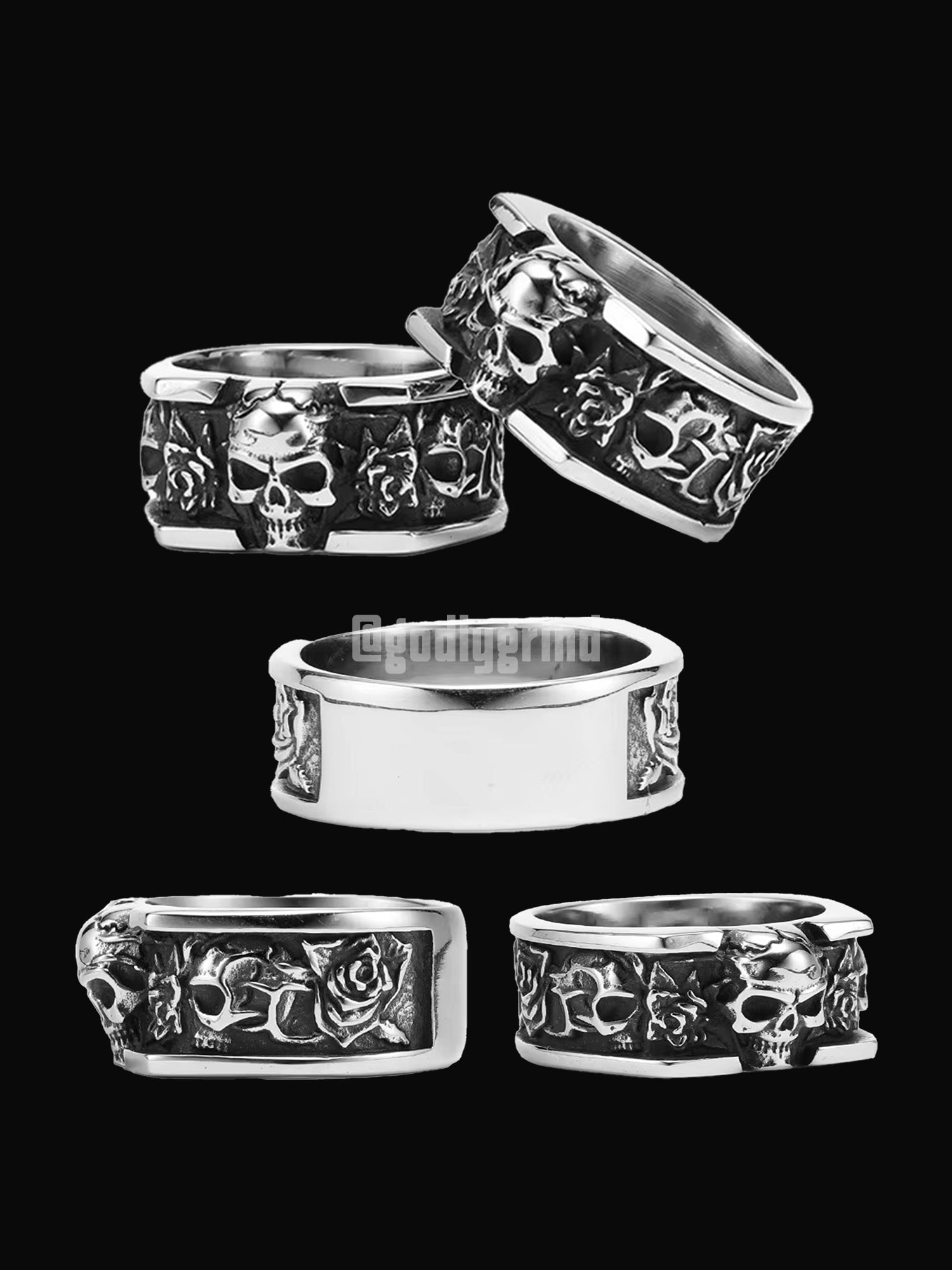 Rose Skull Stainless Steel Rings