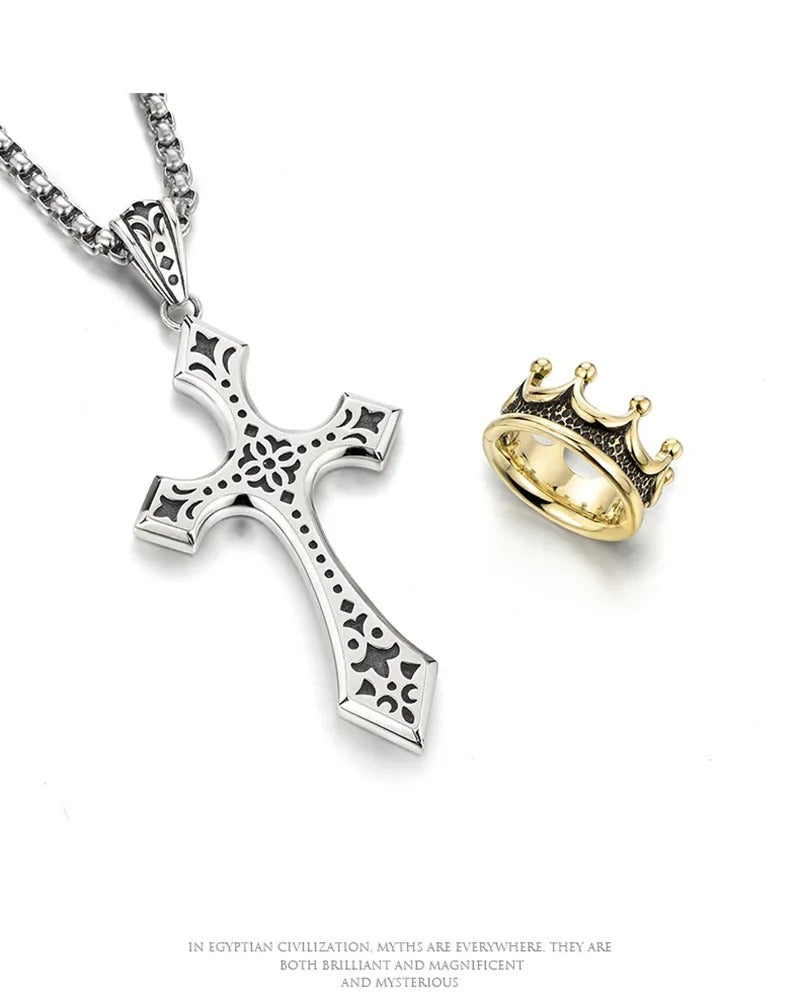 Royal Cross Necklace with Crown - Godlygrind