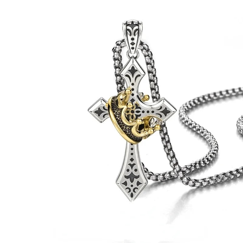 Royal Cross Necklace with Crown - Godlygrind