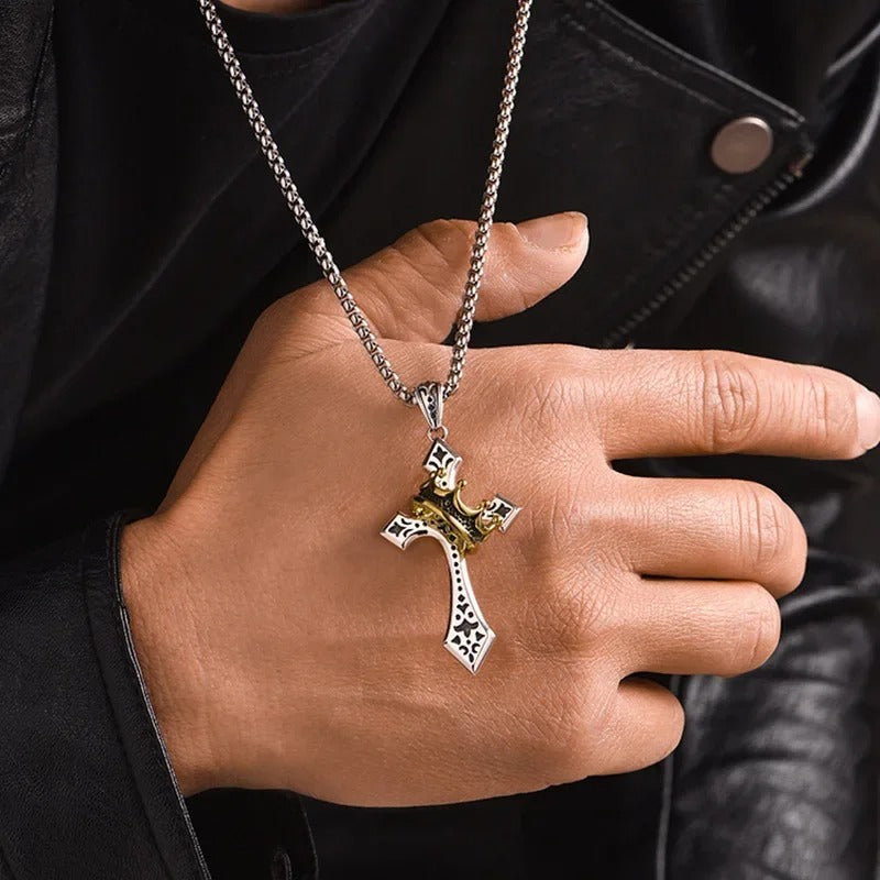 Royal Cross Necklace with Crown - Godlygrind