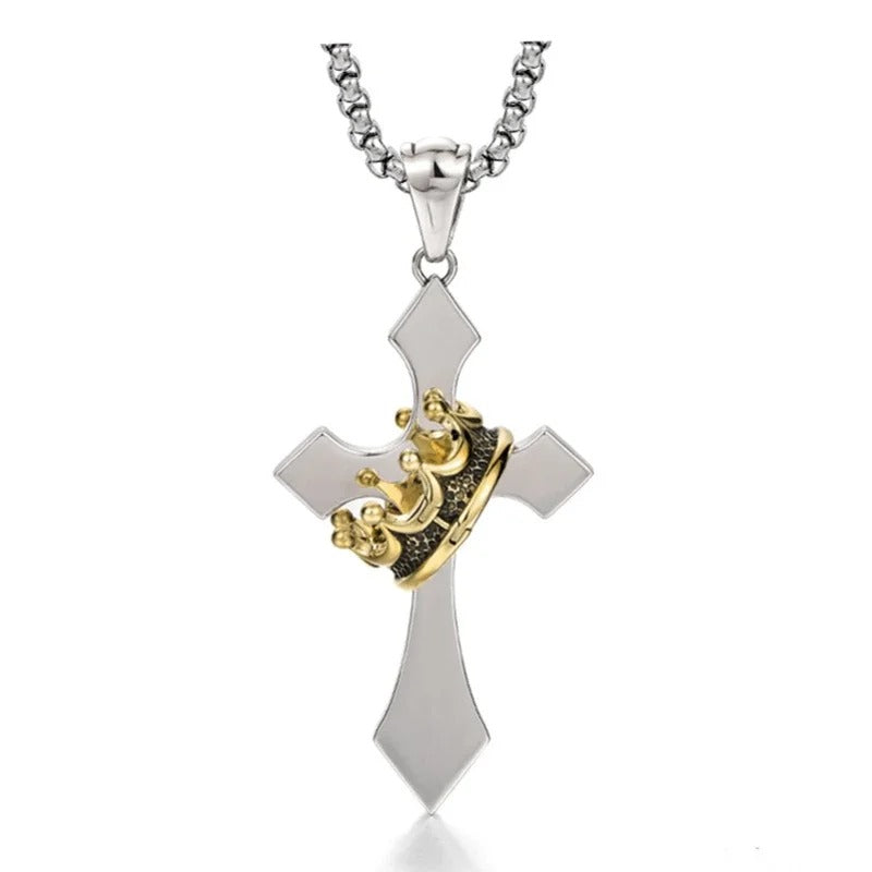 Royal Cross Necklace with Crown - Godlygrind