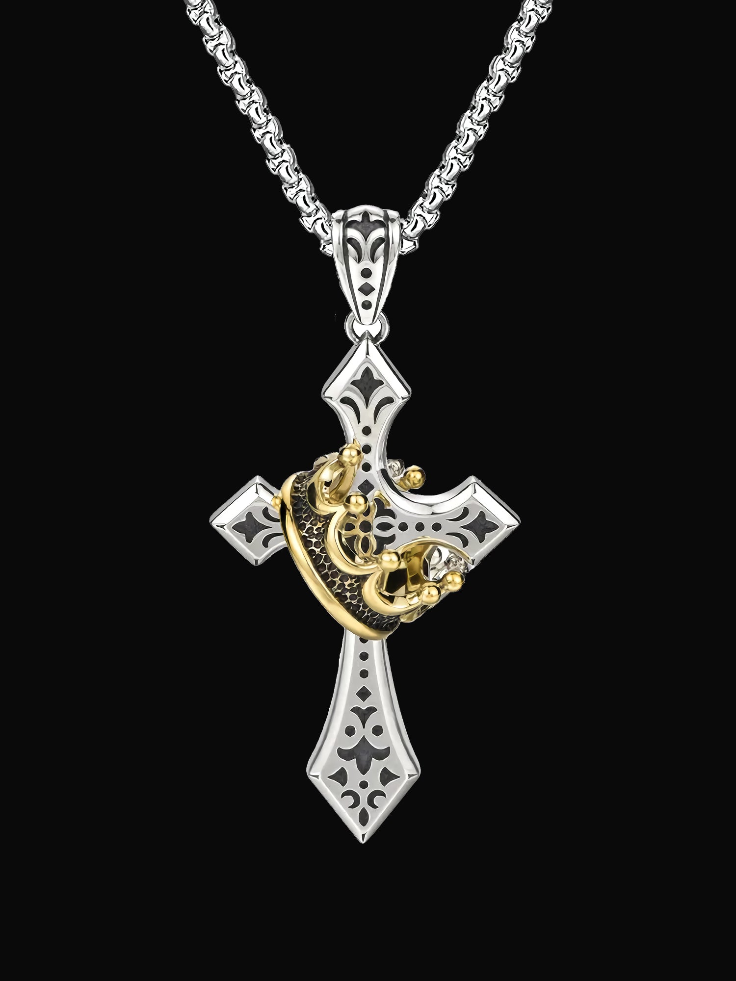 Royal Cross Necklace with Crown
