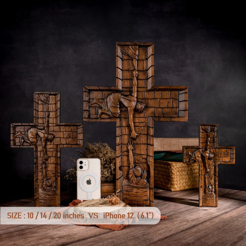 Savior Jesus Cross Godly Grind Christian Carved