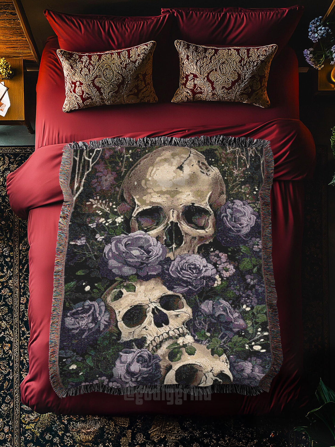 Skulls and Roses Woven Blanket