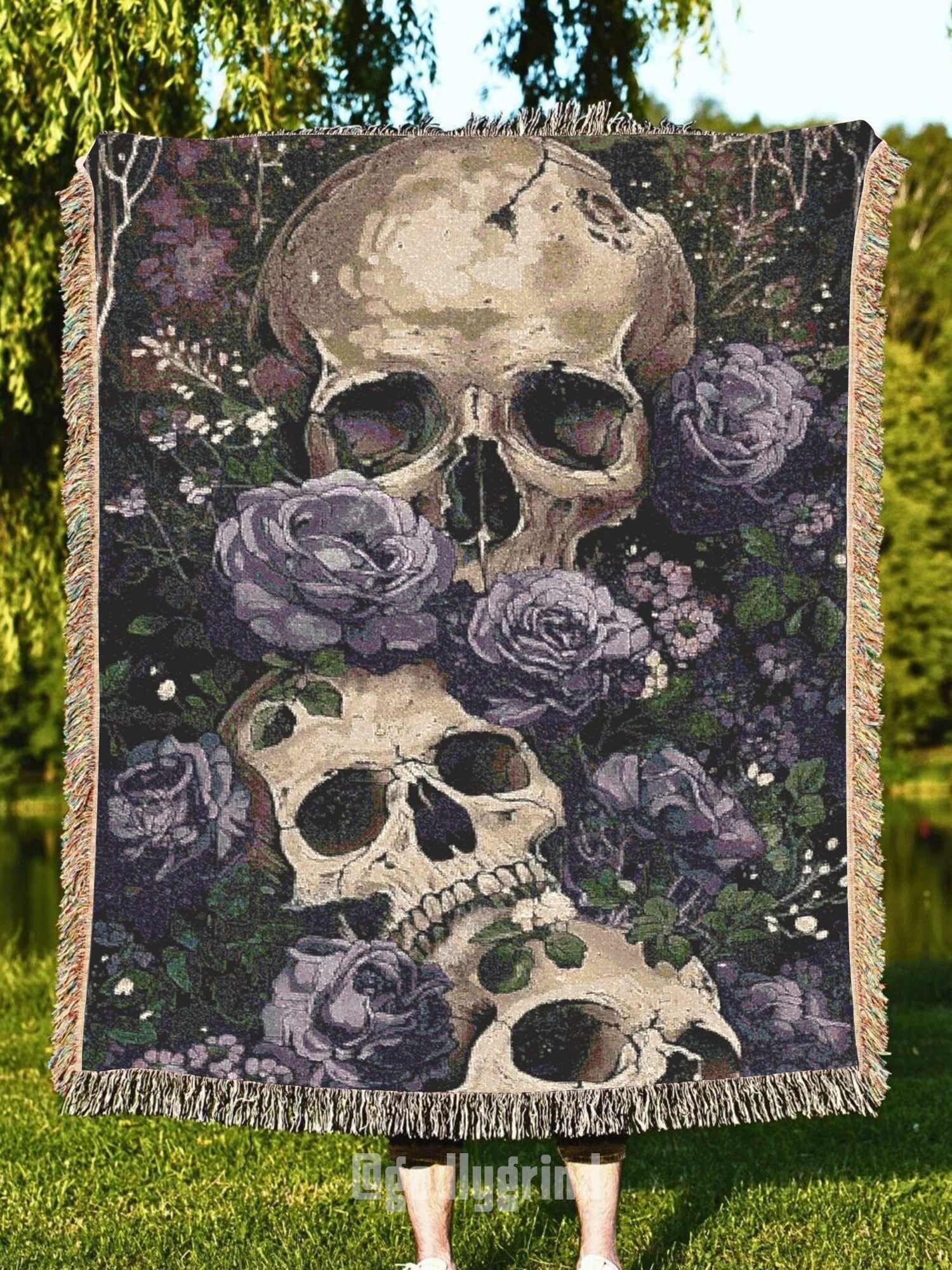 Skulls and Roses Woven Blanket