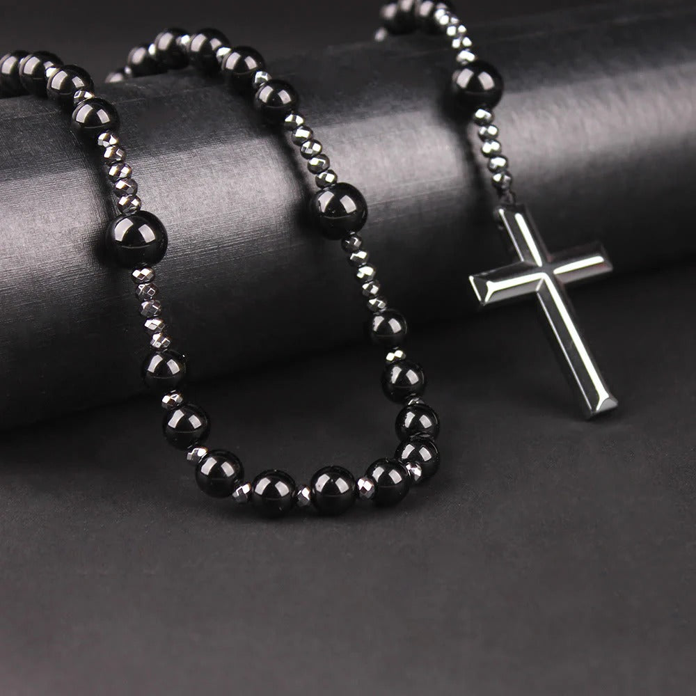 St. Benedict Medal & Cross of 8 mm Round Black Multi-material Nylon Cord Rosary