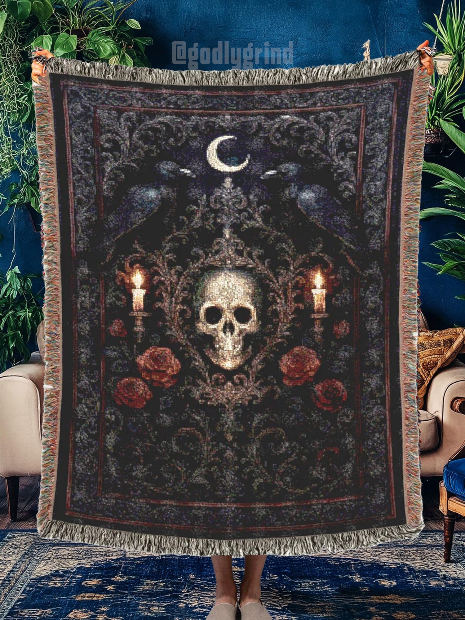 The Midnight Rose Woven Blanket