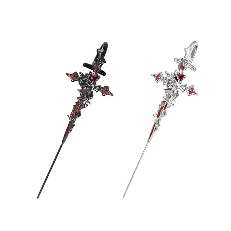 Thorned Rose Gothic Cross Earrings