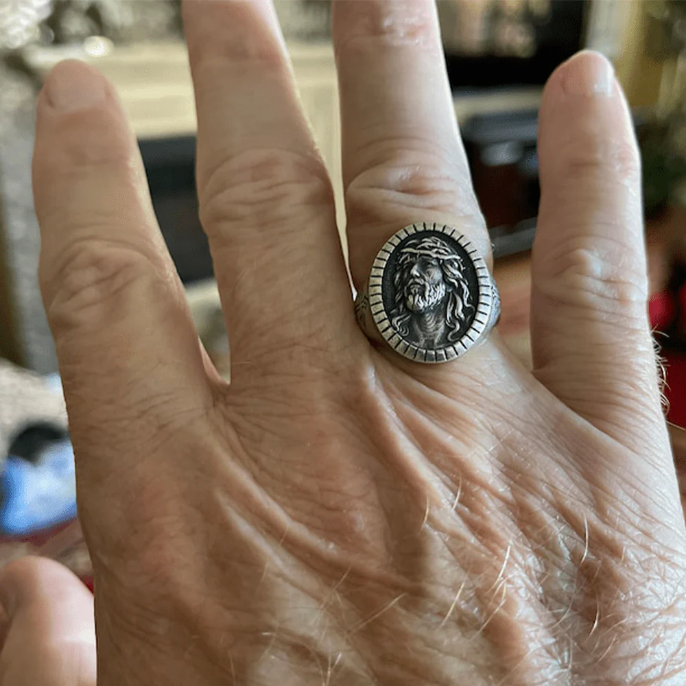 Vintage Christ Jesus Head Cross Blessing Godly Grind Ring