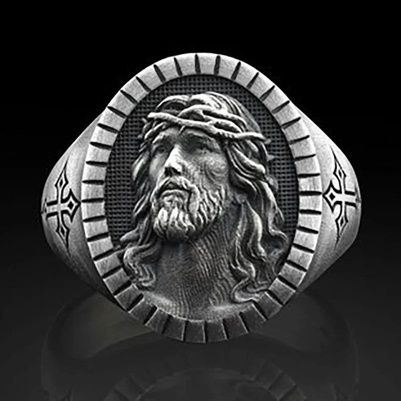 Vintage Christ Jesus Head Cross Blessing Godly Grind Ring