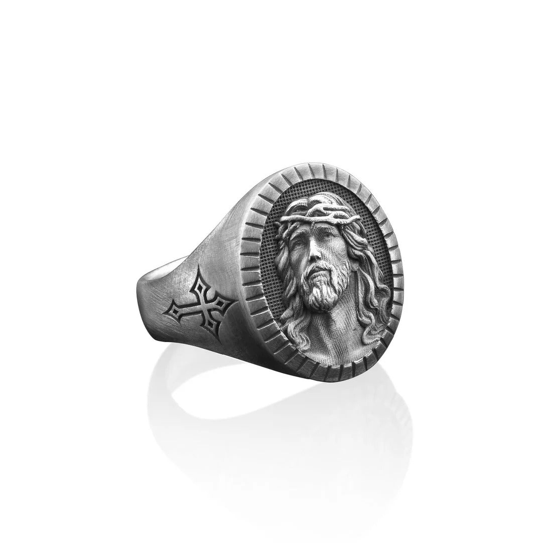 Vintage Christ Jesus Head Cross Blessing Godly Grind Ring