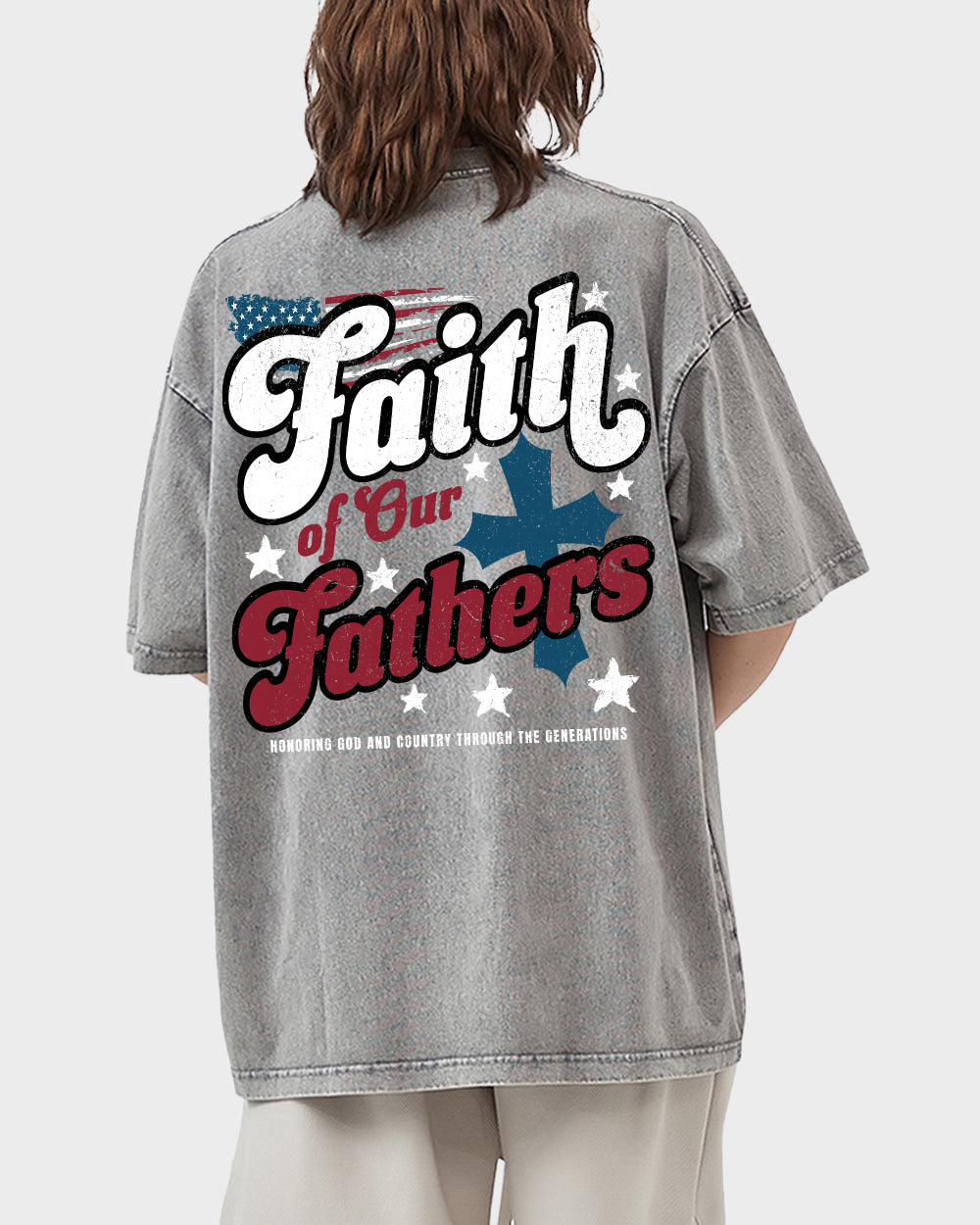 Faith of Our Fathers Acid Wash Tshirt - Godlygrind