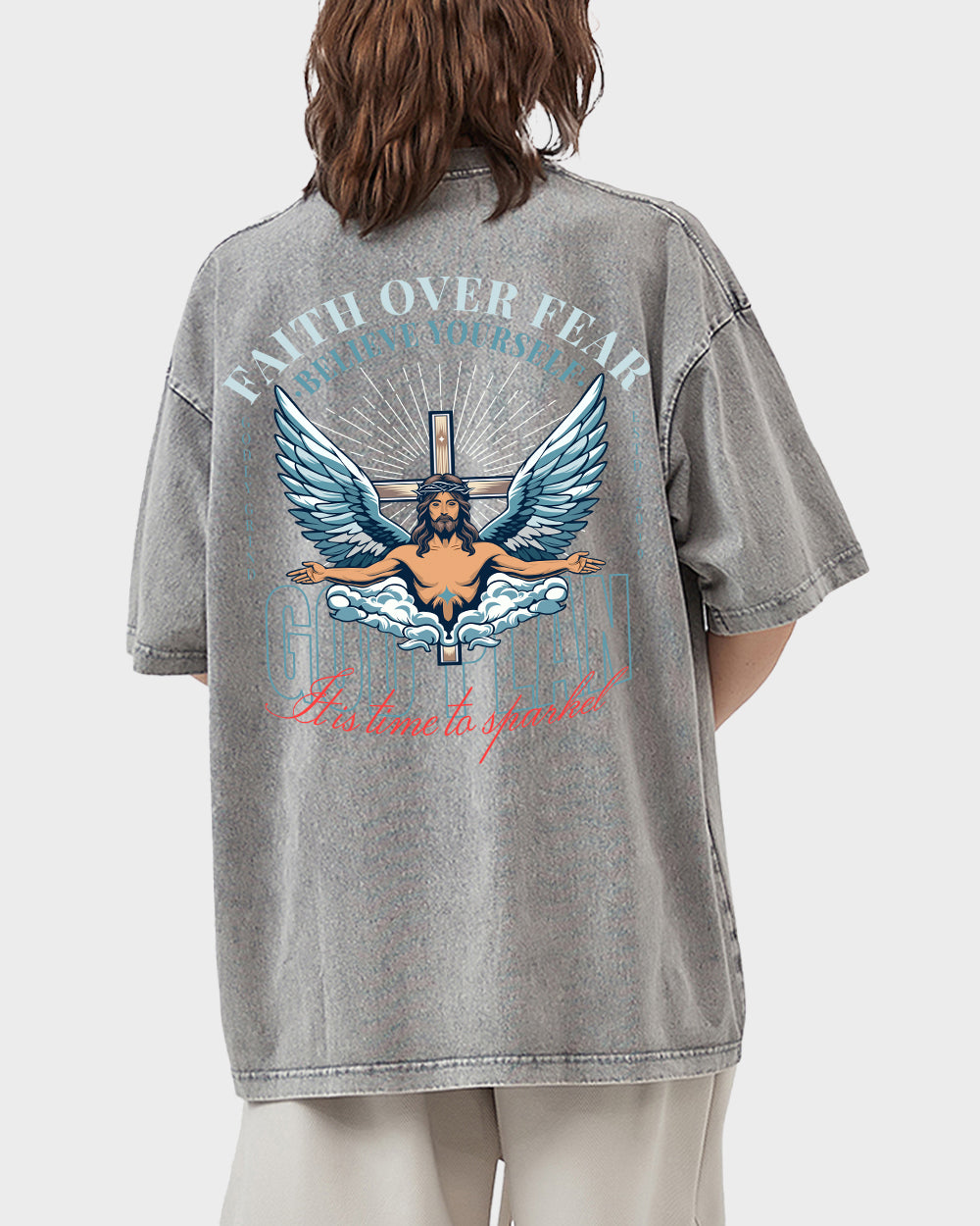 Faith Over Fear,believe in yourself Acid Wash Tshirt - Godlygrind